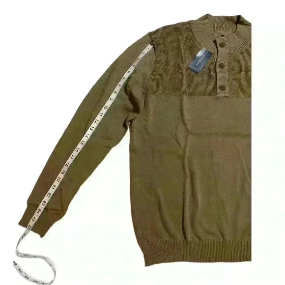Club Room Mock Neck 3-Button 100% Cotton Pullover Mens Sweater Size L Walnut - Picture 7 of 10
